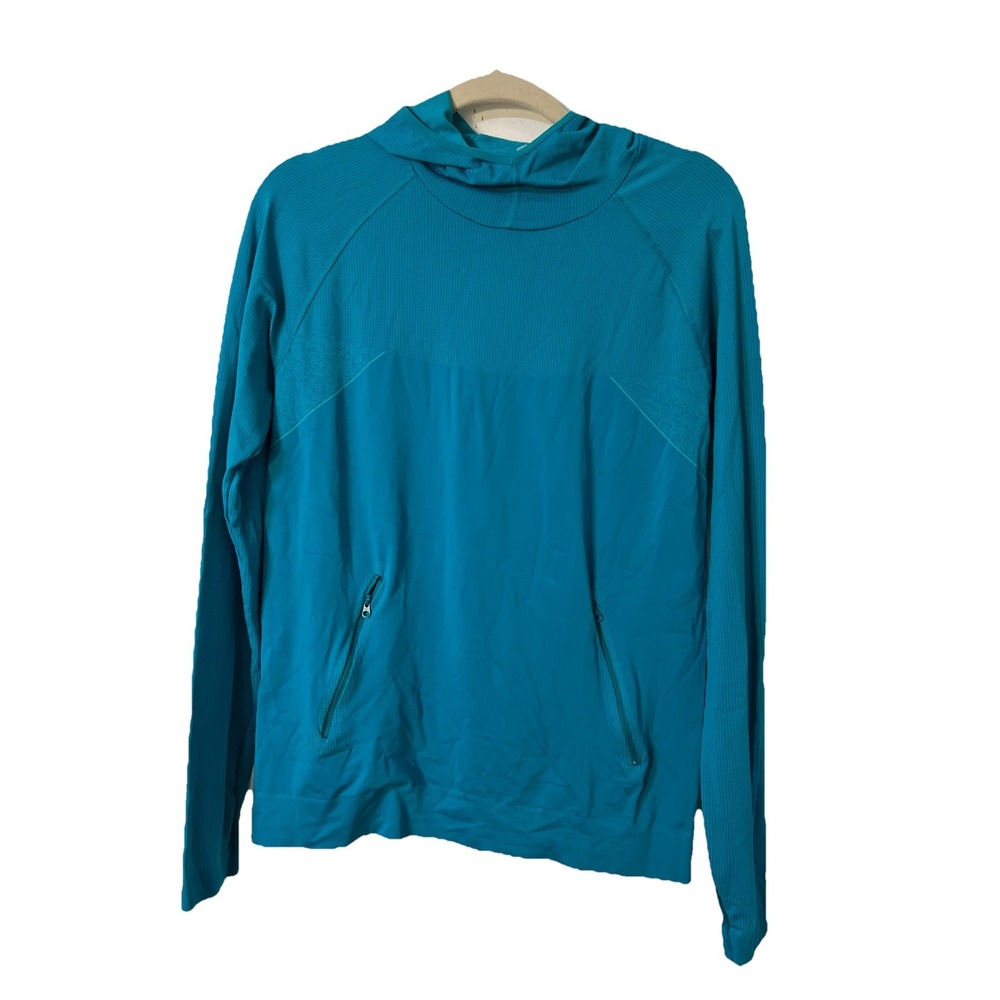 Title Nine‎ Large Hoodie Blue Pull Over Sweatshirt Zip Pockets ThumbHole
